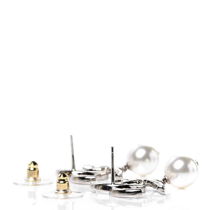 Chanel Crystal Pearl CC Drop Earrings Silver 3 of 5