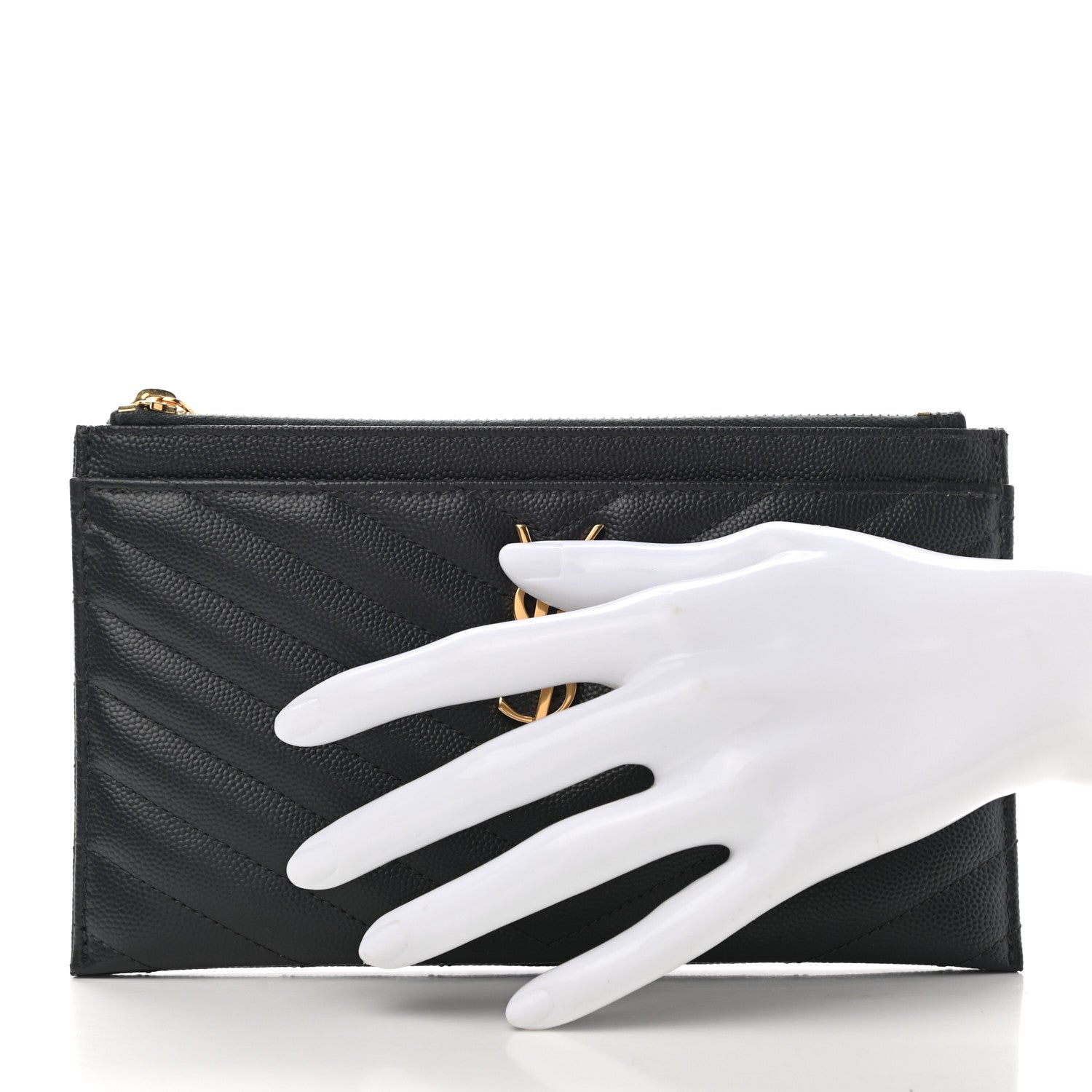 Saint Laurent Grain De Poudre Chevron Monogram Bill Pouch Storm 2 of 6