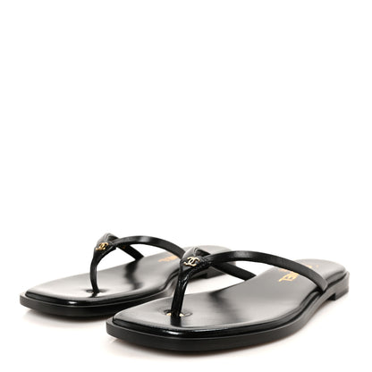Chanel Goatskin CC Times Square Thong Sandals 38.5 Black 4 of 10