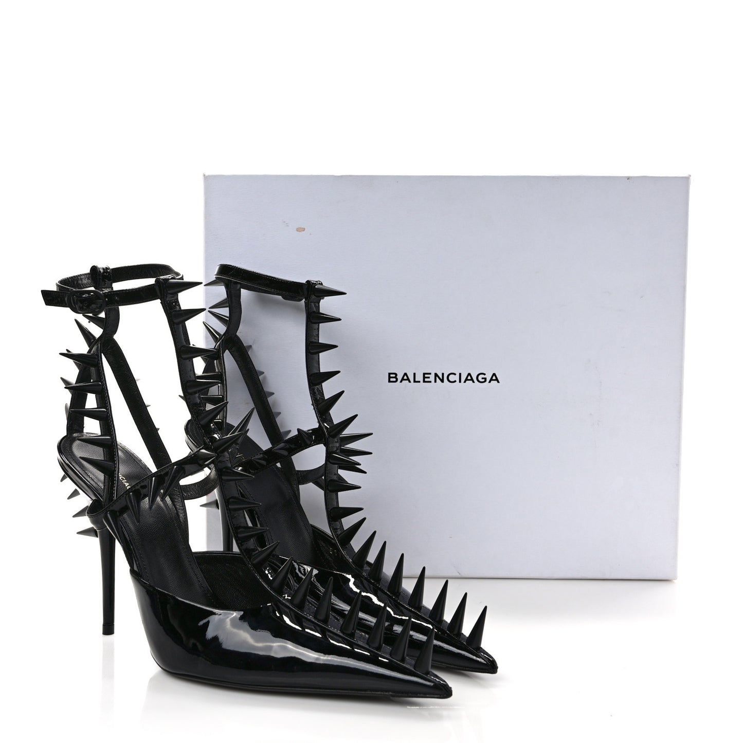 Glossy Calfskin Spiked Pumps 40.5 Black