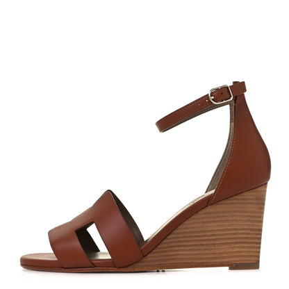 Hermes Calfskin Legend Wedge Sandals 36 Gold 1 of 9
