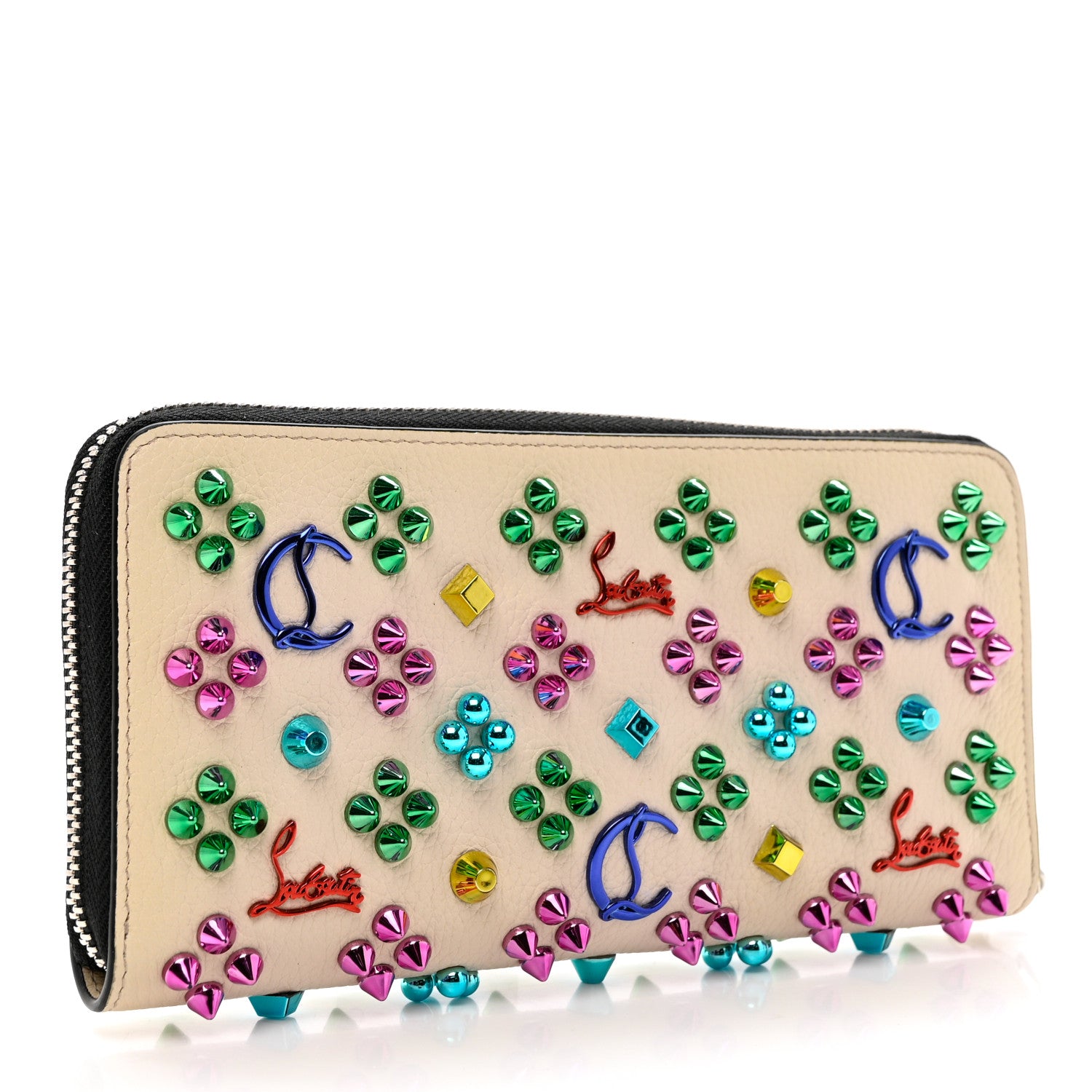 Christian Louboutin Calfskin Panettone Spiked Zip Around Wallet Ivory 3 of 7