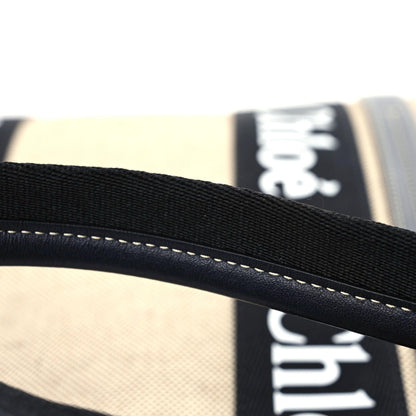 Chloe Cotton Calfskin Small Woody Ribbon Tote With Strap Black Blue 12 of 13