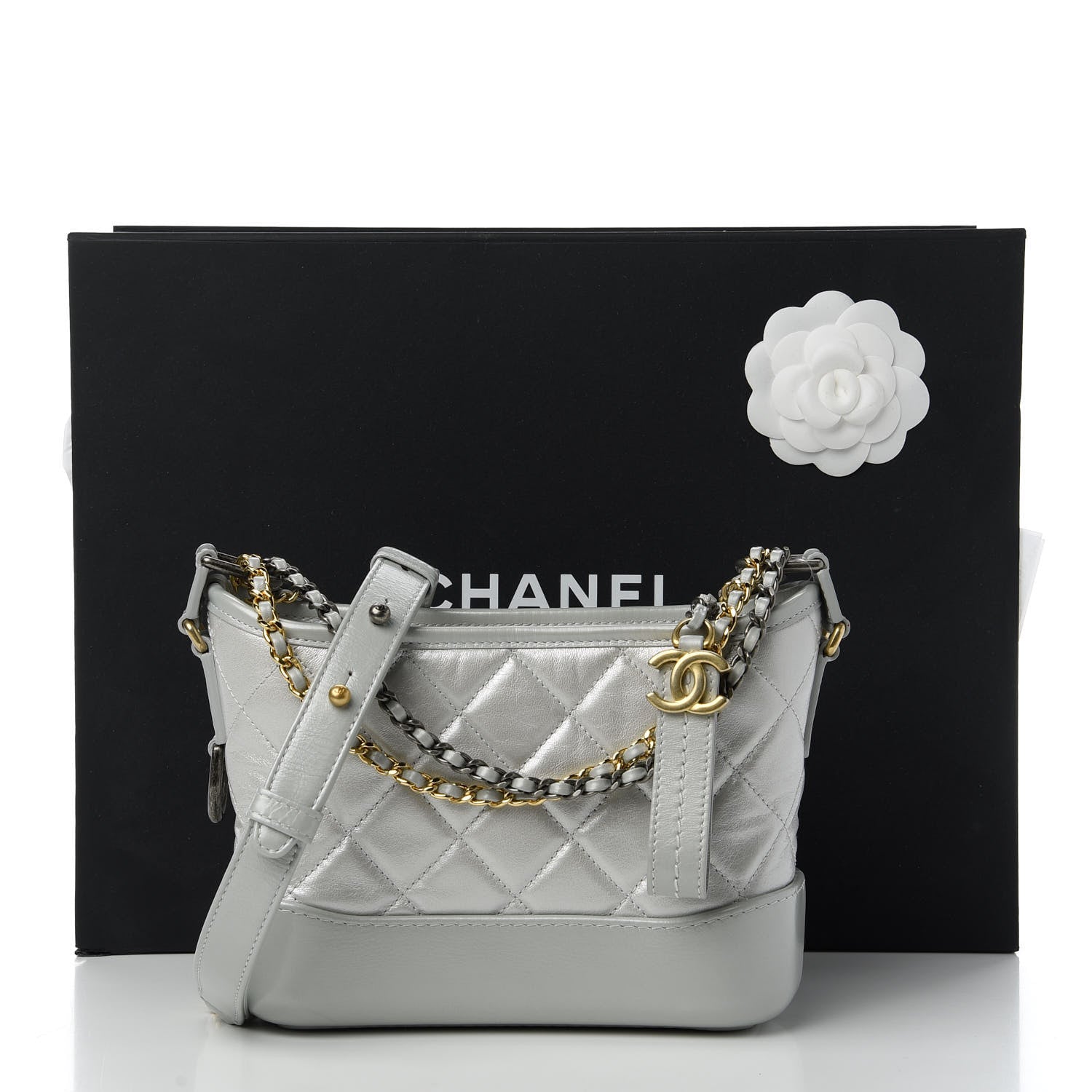 Chanel Aged Calfskin Quilted Small Gabrielle Hobo Grey 11 of 11
