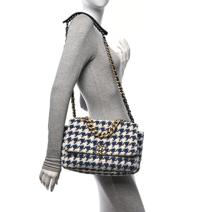 Chanel Tweed Quilted Large Chanel 19 Flap Ecru Navy Blue Multicolor 2 of 10