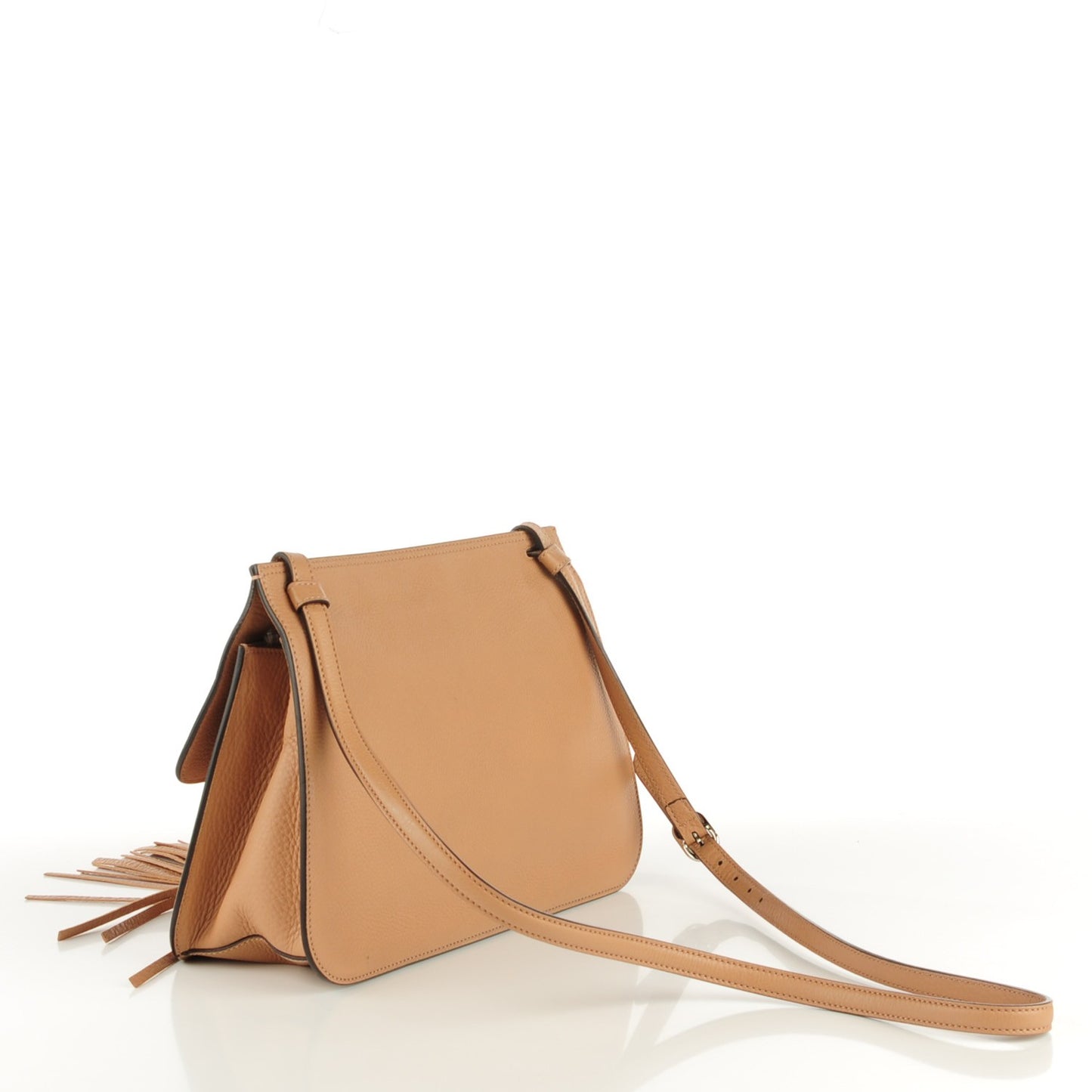 Leather Bamboo Daily Flap Shoulder Bag Beige