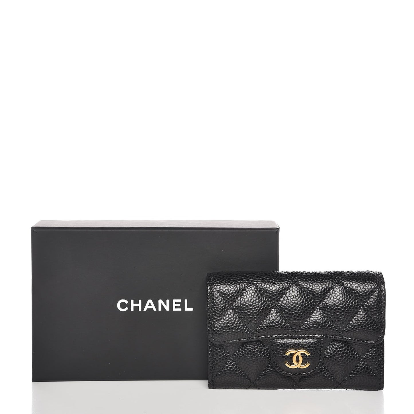Caviar Quilted Flap Card Holder Black