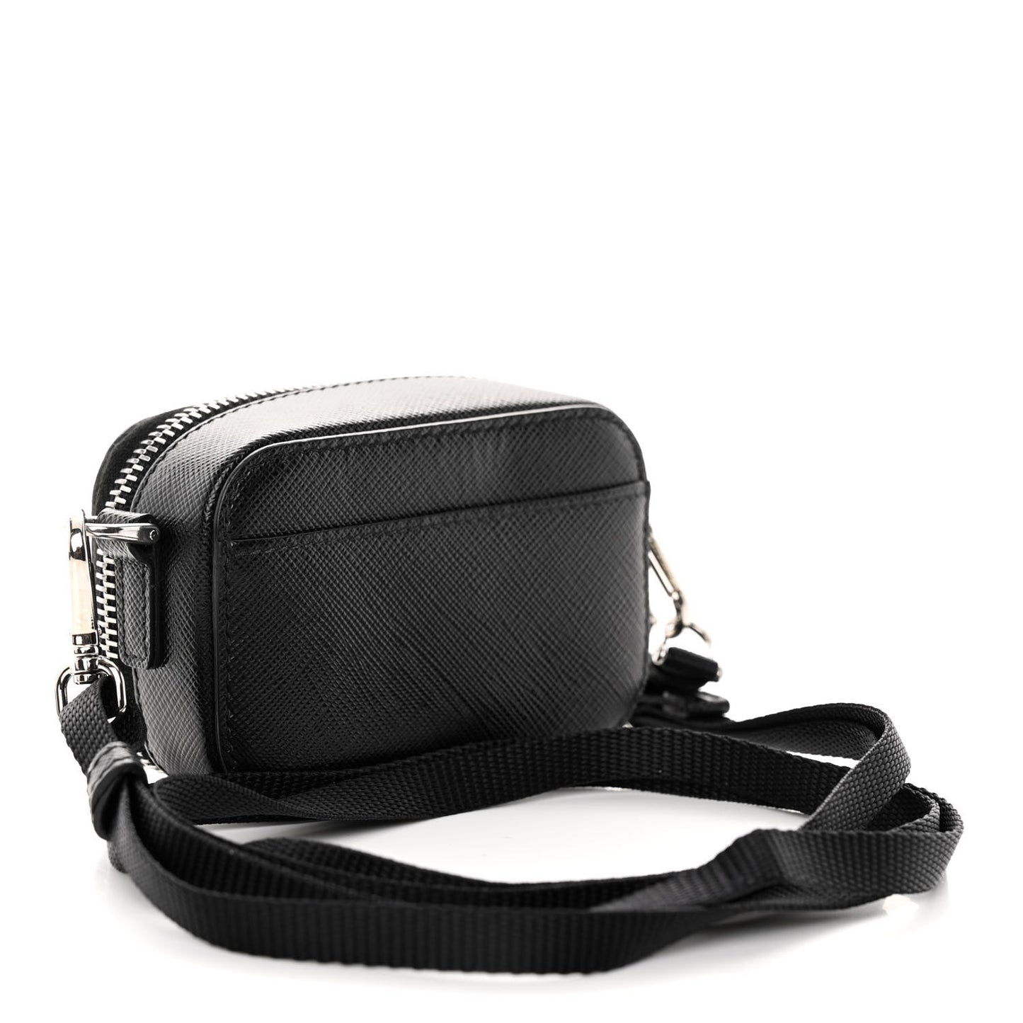 Saffiano Travel Metal Triangle Logo Mini Pouch Shoulder Bag Black