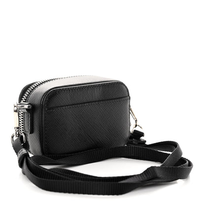 Prada Saffiano Travel Metal Triangle Logo Mini Pouch Shoulder Bag Black 3 of 9