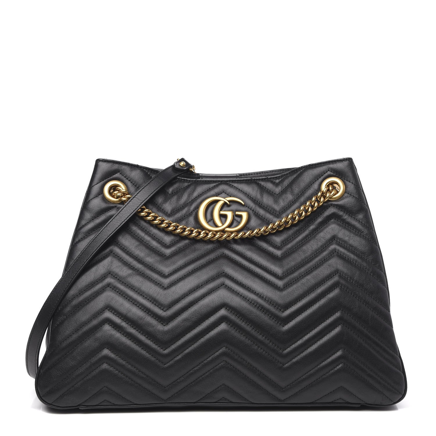 Gucci Calfskin Matelasse Medium GG Marmont Shoulder Tote Bag Black ...