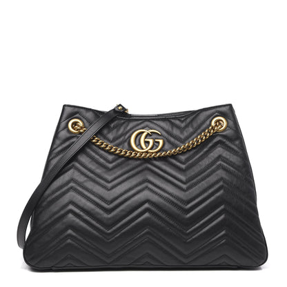 Gucci Calfskin Matelasse Medium GG Marmont Shoulder Tote Bag Black 1 of 15
