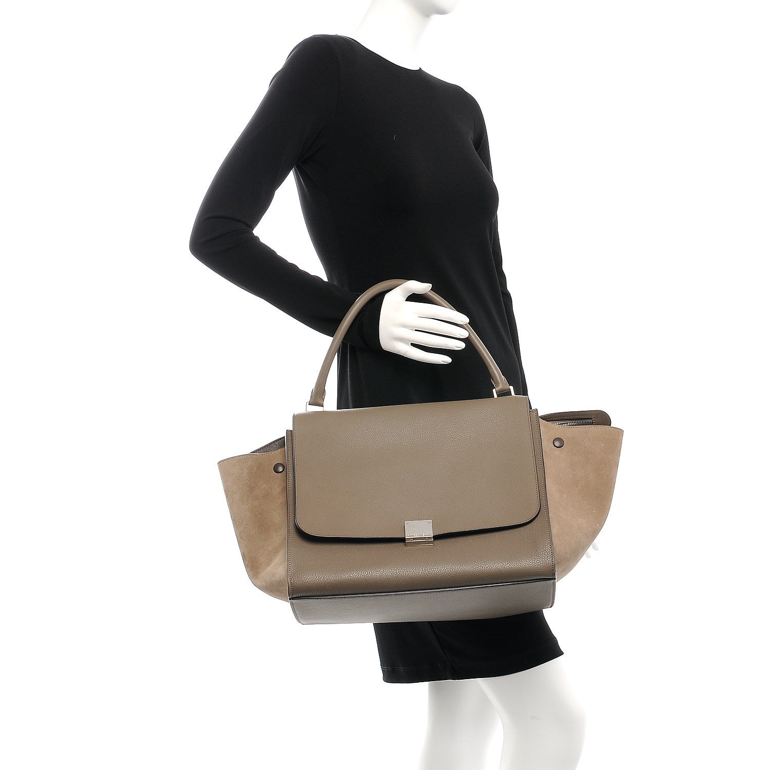 Celine Drummed Calfskin Suede Large Trapeze Souris 2 of 7