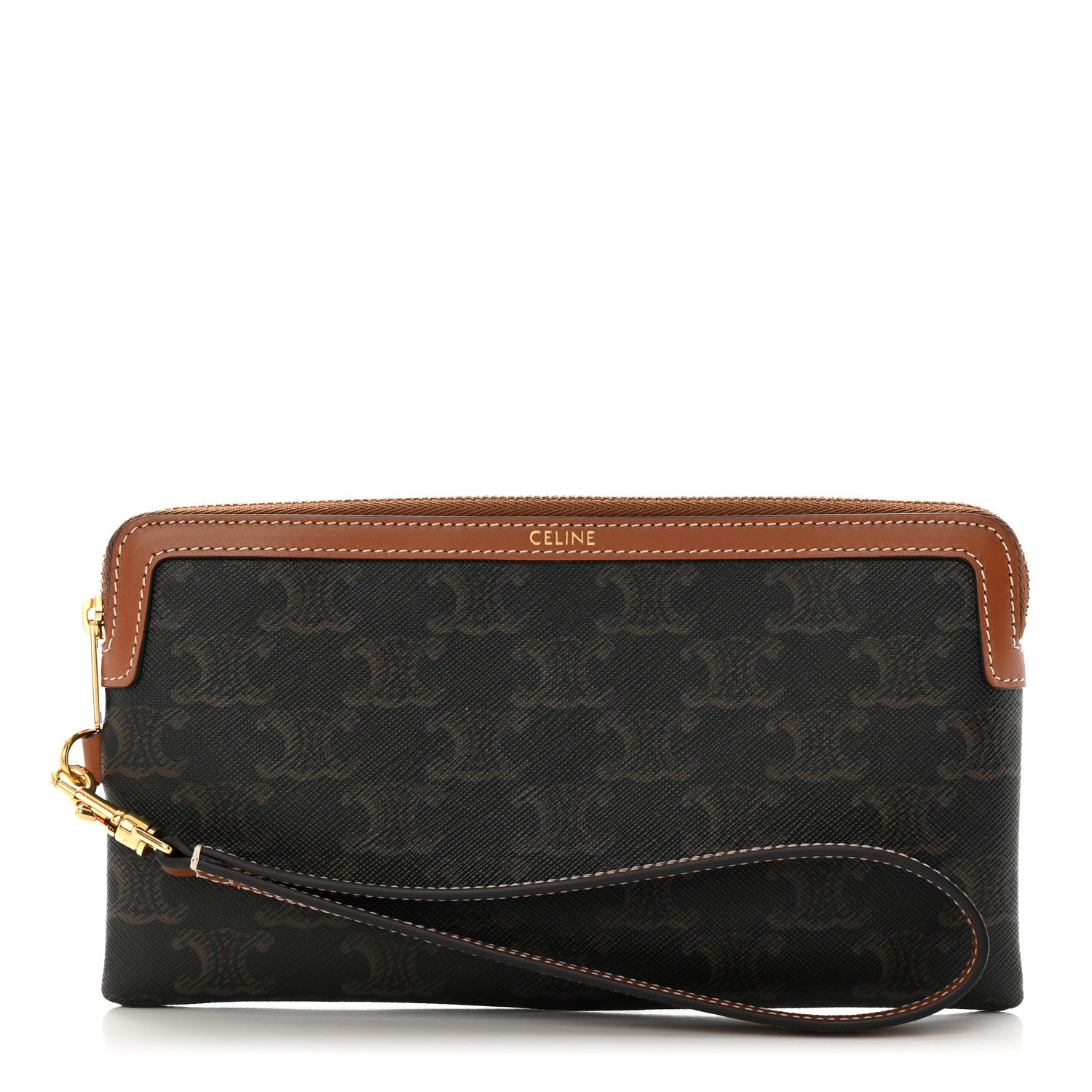 Celine Triomphe Calfskin Long Pouch With Strap Tan 1 of 9