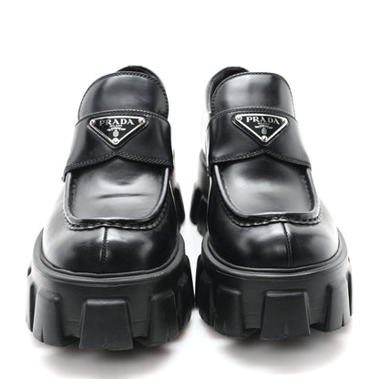 Prada Spazzolato Rois Metal Triangle Logo Monolith 55mm Loafers 38 Black 3 of 10