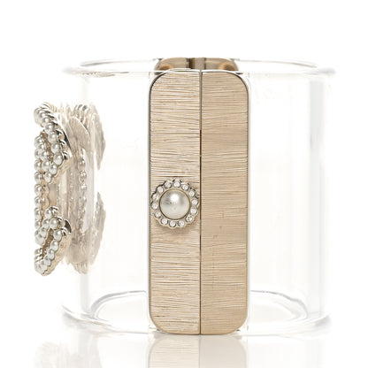 Chanel Resin Crystal Pearl CC Cuff Light Gold 5 of 6
