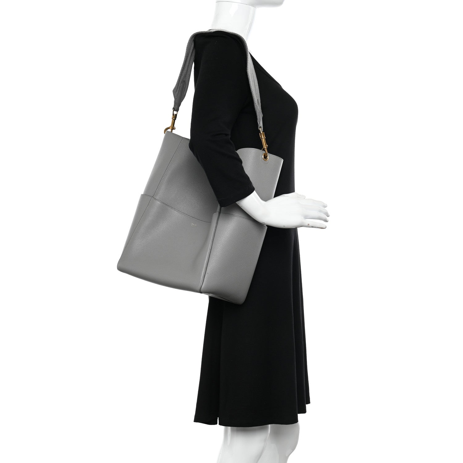 Celine Soft Grained Calfskin Sangle Bucket Bag Cloud 2 of 10