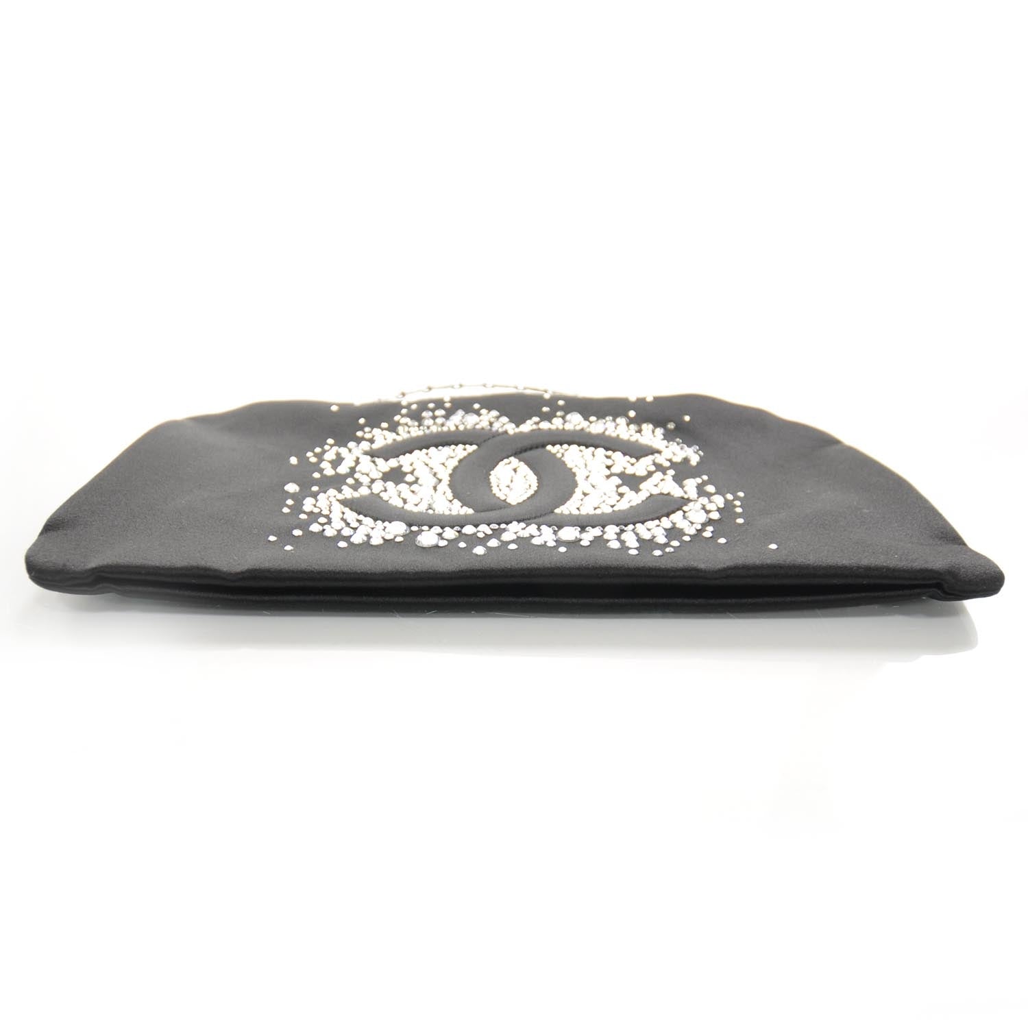 Chanel Satin Diamante Evening Clutch Bag Black 7 of 8