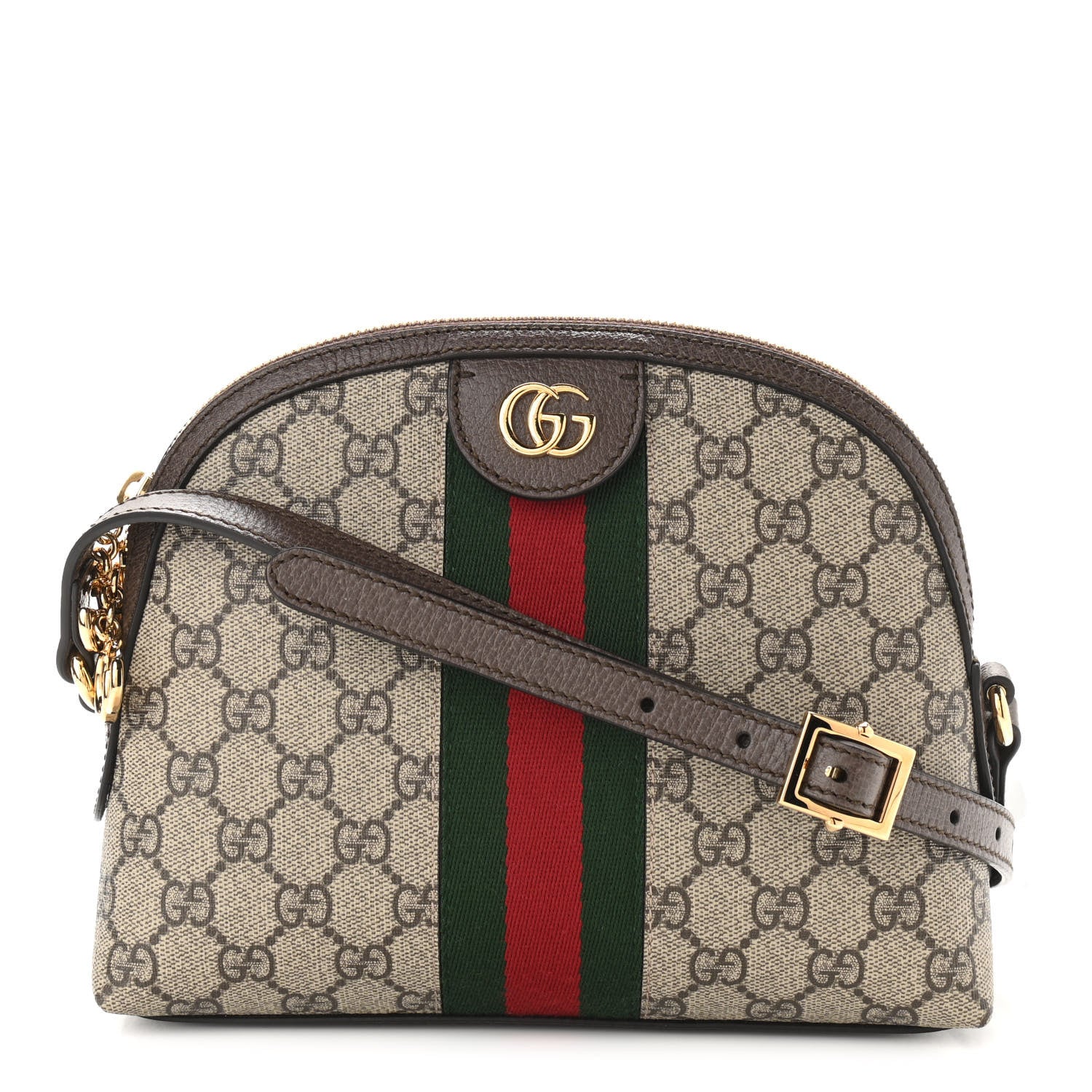 Gucci GG Supreme Monogram Textured Dollar Calfskin Web Small Ophidia Dome Shoulder Bag Beige Ebony New Acero 1 of 12