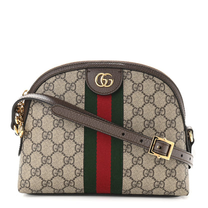 Gucci GG Supreme Monogram Textured Dollar Calfskin Web Small Ophidia Dome Shoulder Bag Beige Ebony New Acero 1 of 12