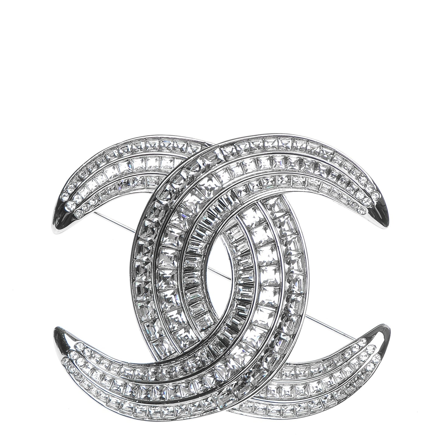Baguette Crystal CC Brooch Silver