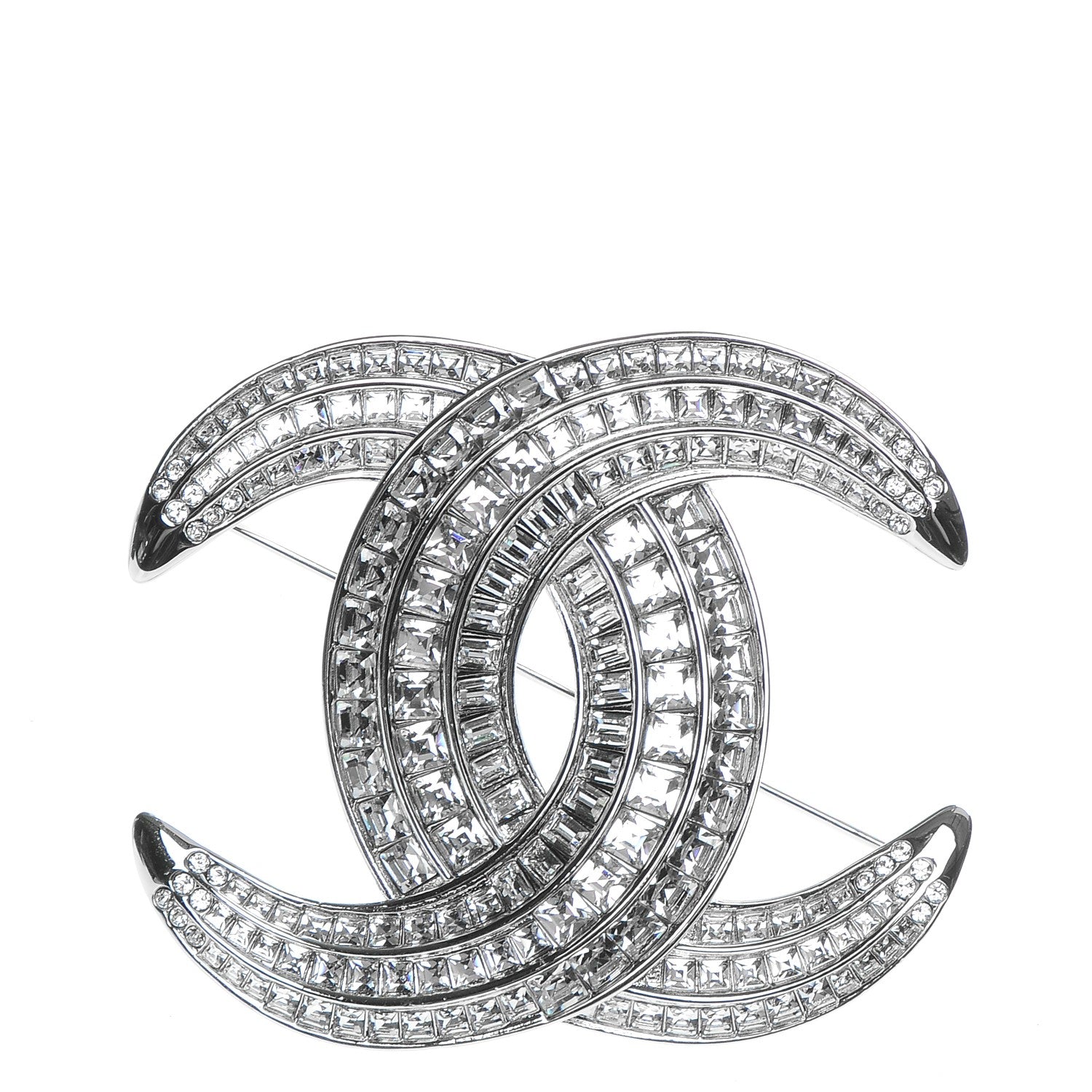 Chanel Baguette Crystal CC Brooch Silver 1 of 5