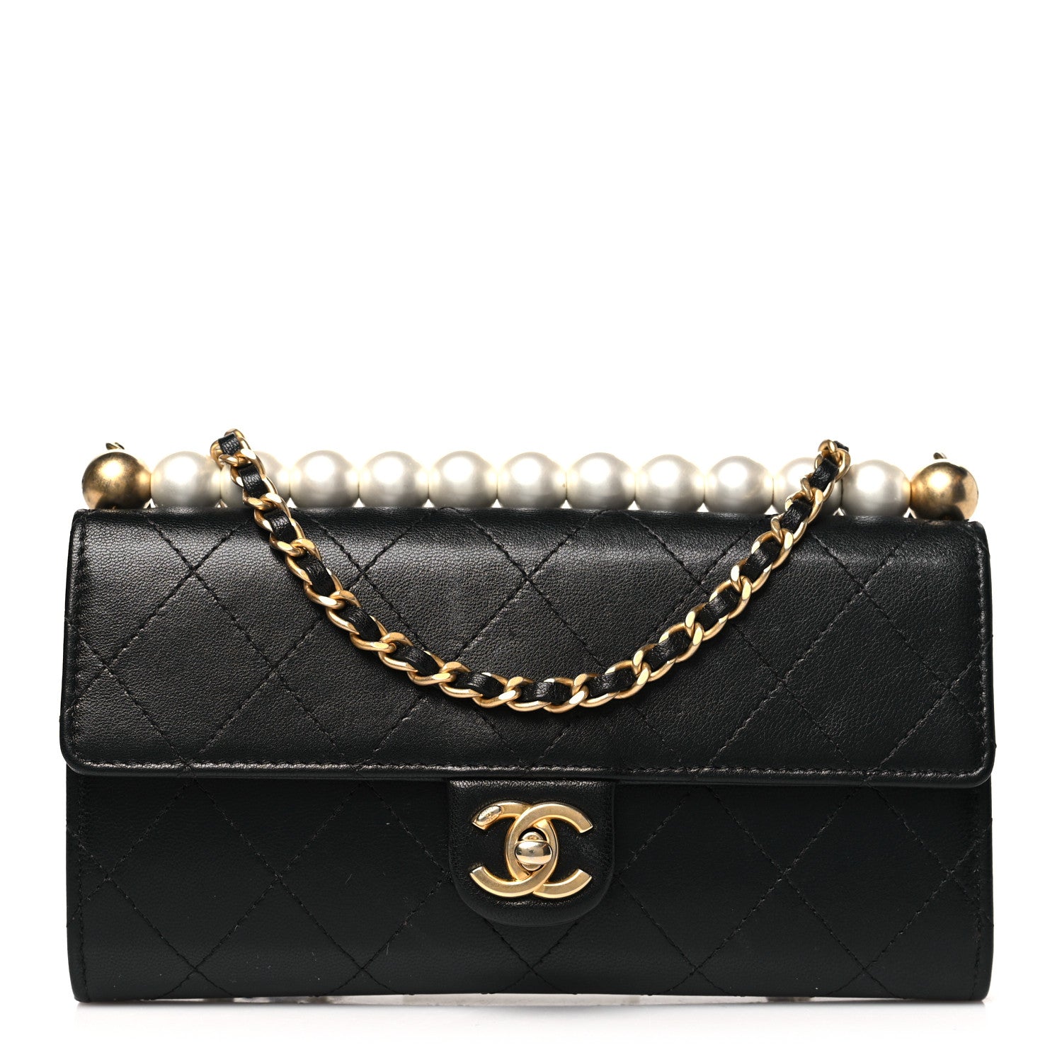 Chanel Lambskin Quilted Chic Pearls Clutch With Chain Black 1 of 11