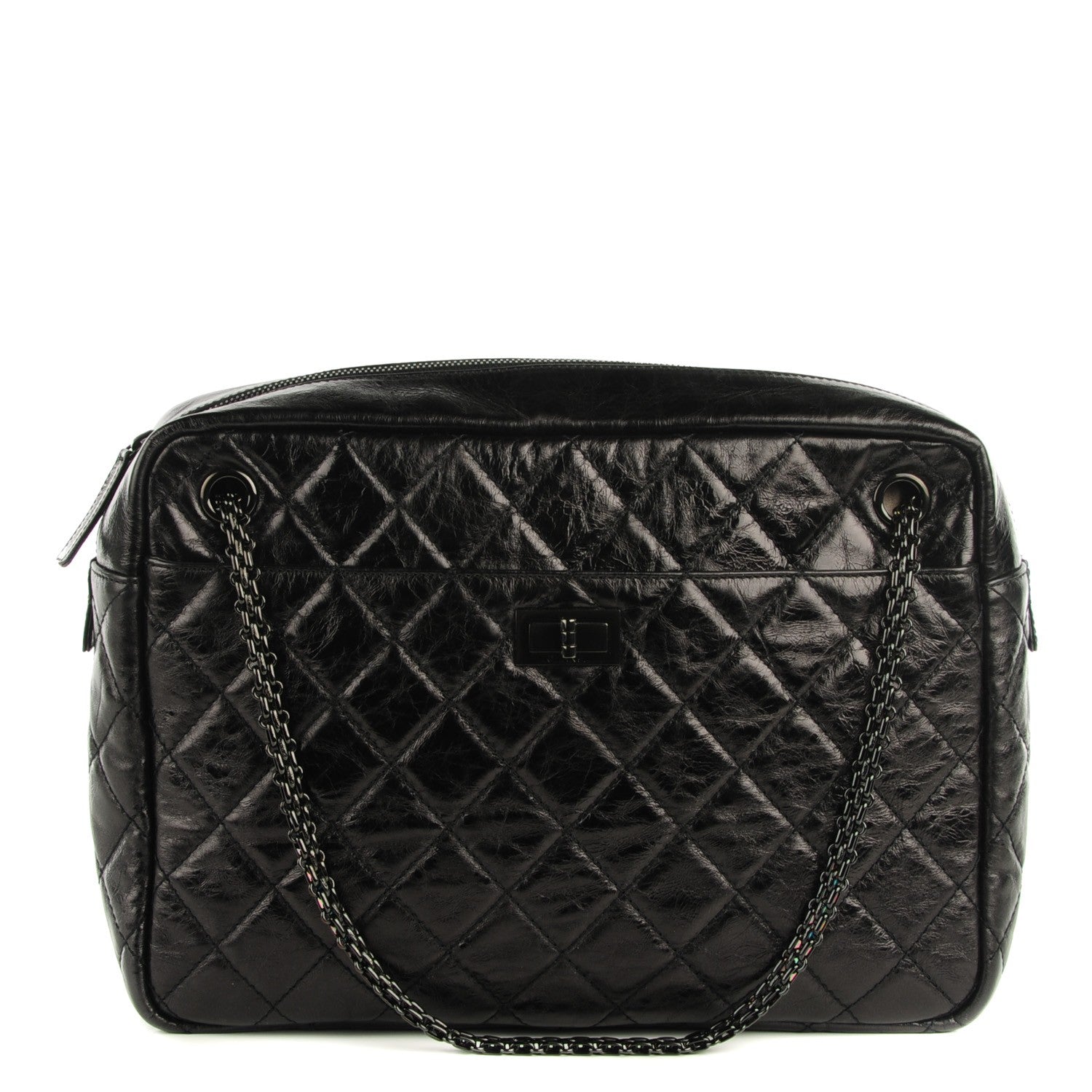 Chanel Metallic Aged Calfskin Quilted Large Reissue Camera Case Black 1 of 7