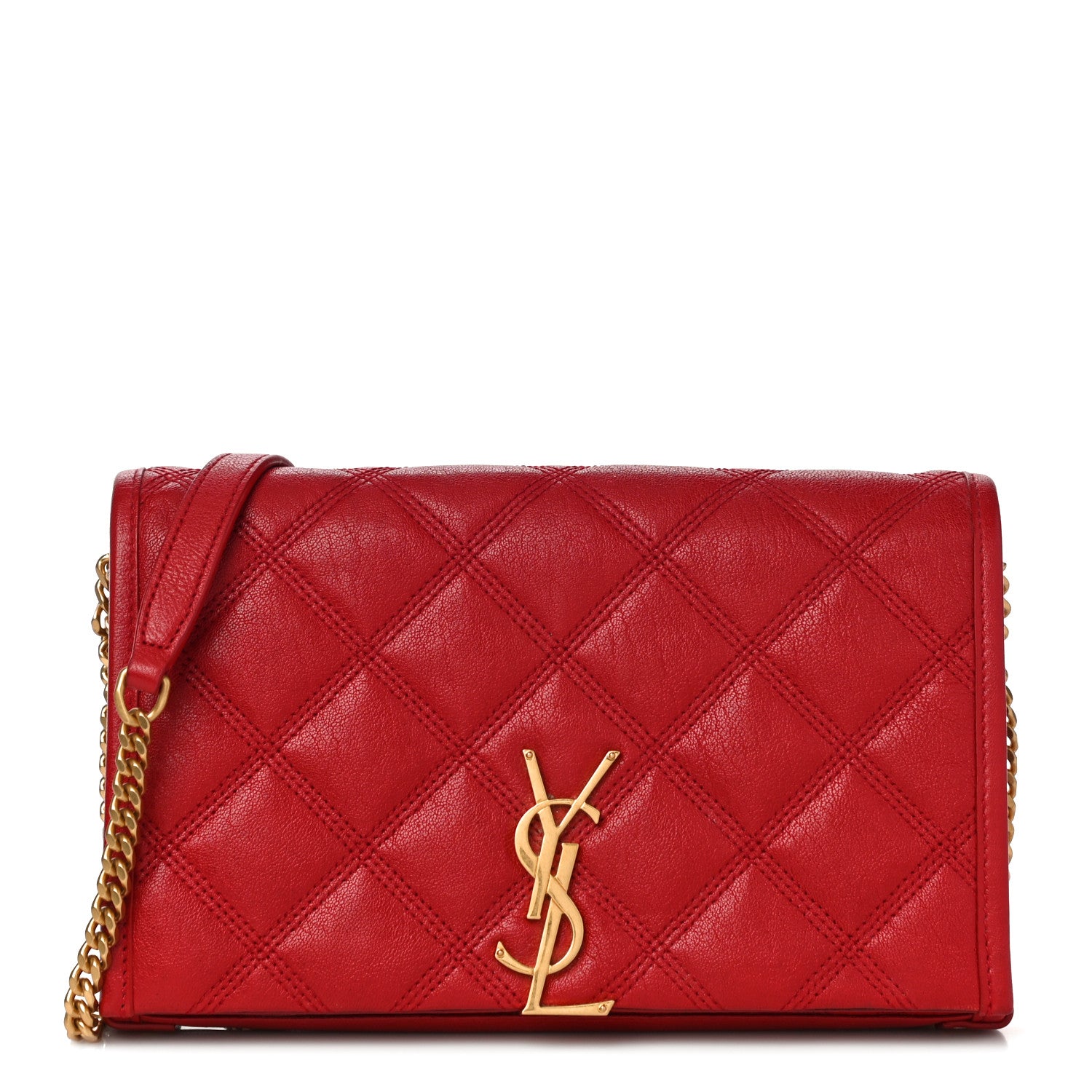 Saint Laurent Lambskin Diamond Quilted Becky Chain Wallet Rouge Eros 1 of 10