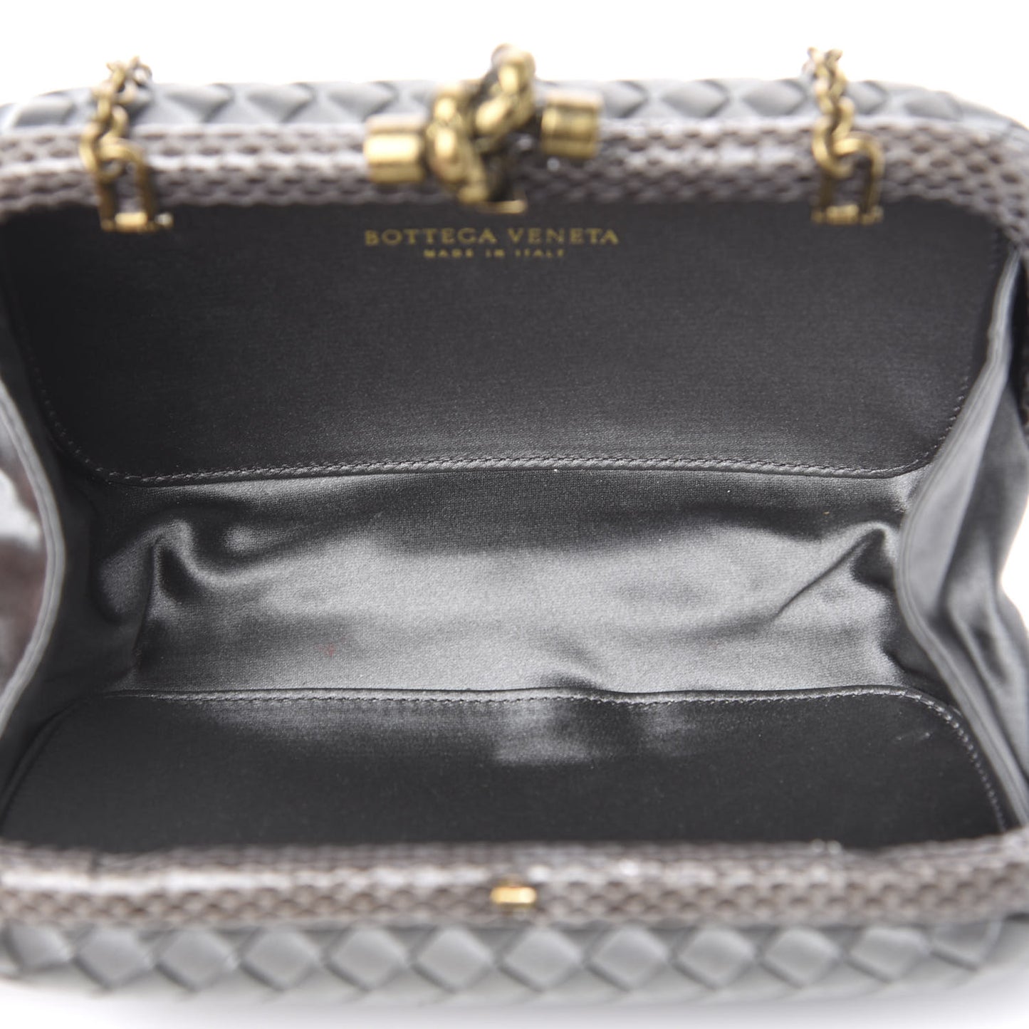 Satin Ayers Intrecciato Chain Knot Clutch Grey