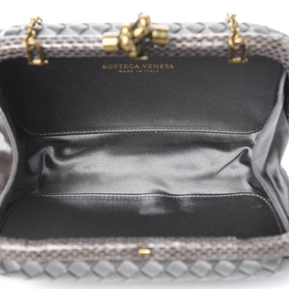 Bottega Veneta Satin Ayers Intrecciato Chain Knot Clutch Grey 5 of 8