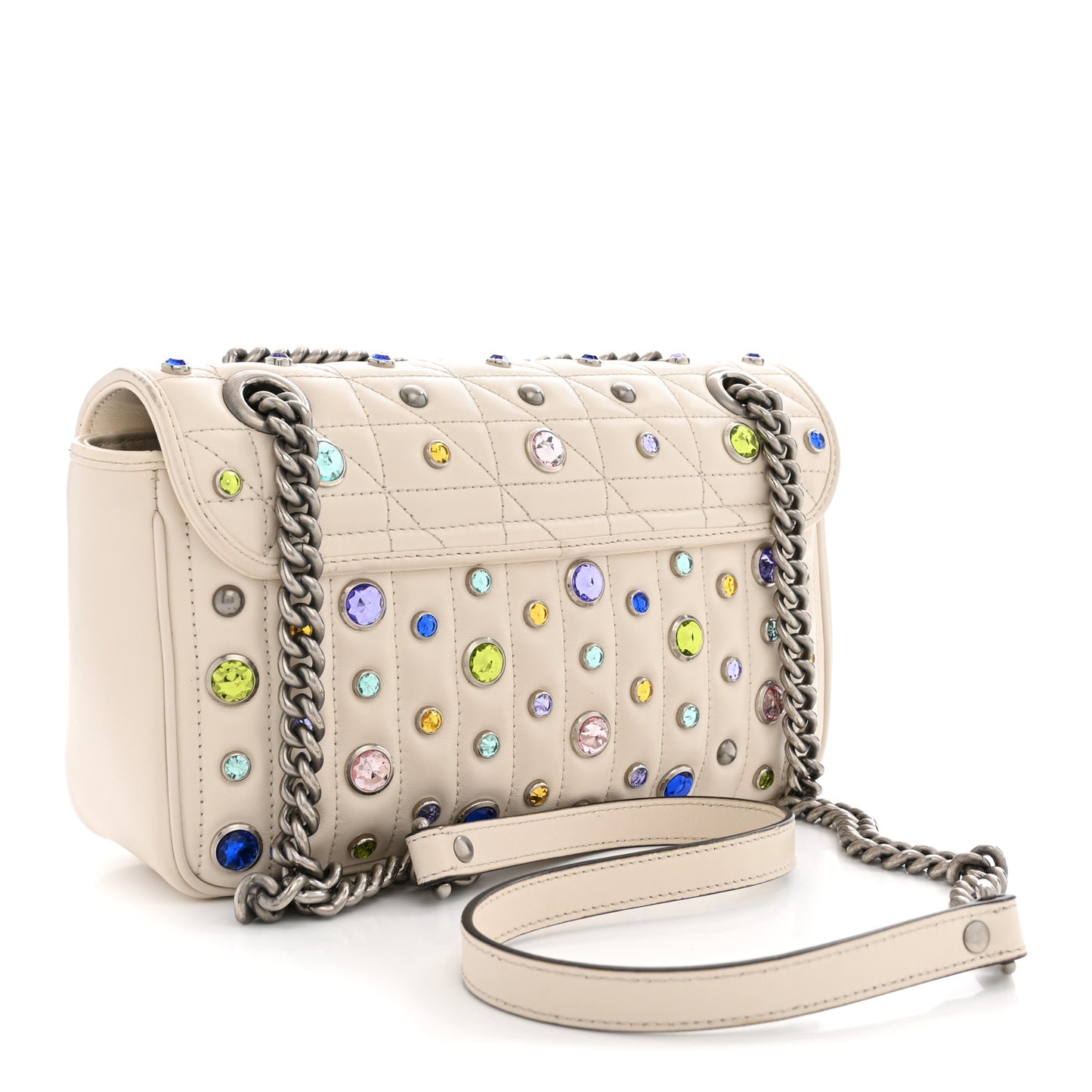 Calfskin Crystal Matelasse Aria Small GG Marmont Shoulder Bag Mystic White Multicolor