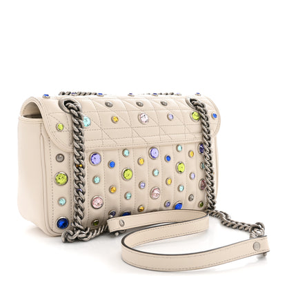 Gucci Calfskin Crystal Matelasse Aria Small GG Marmont Shoulder Bag Mystic White Multicolor 3 of 12