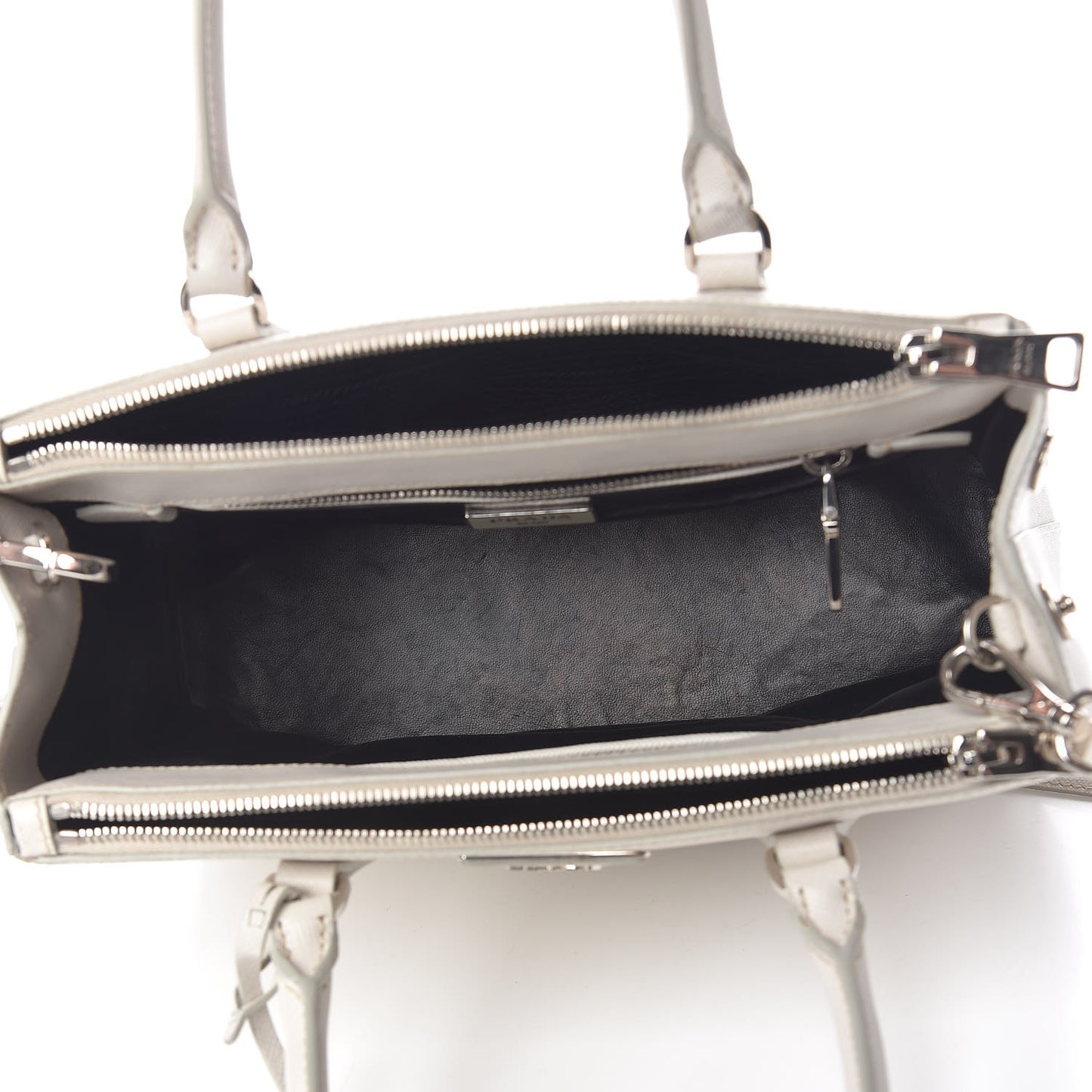 Saffiano Small Galleria Double Zip Tote Talco Black
