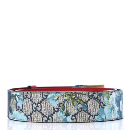 Gucci GG Plus Monogram Blooms Plaque Belt 80 32 Blue 2 of 4