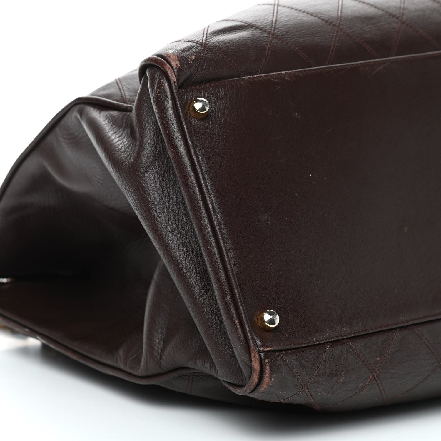 Chanel Calfskin Stitched XL Weekender Brown 10 of 11
