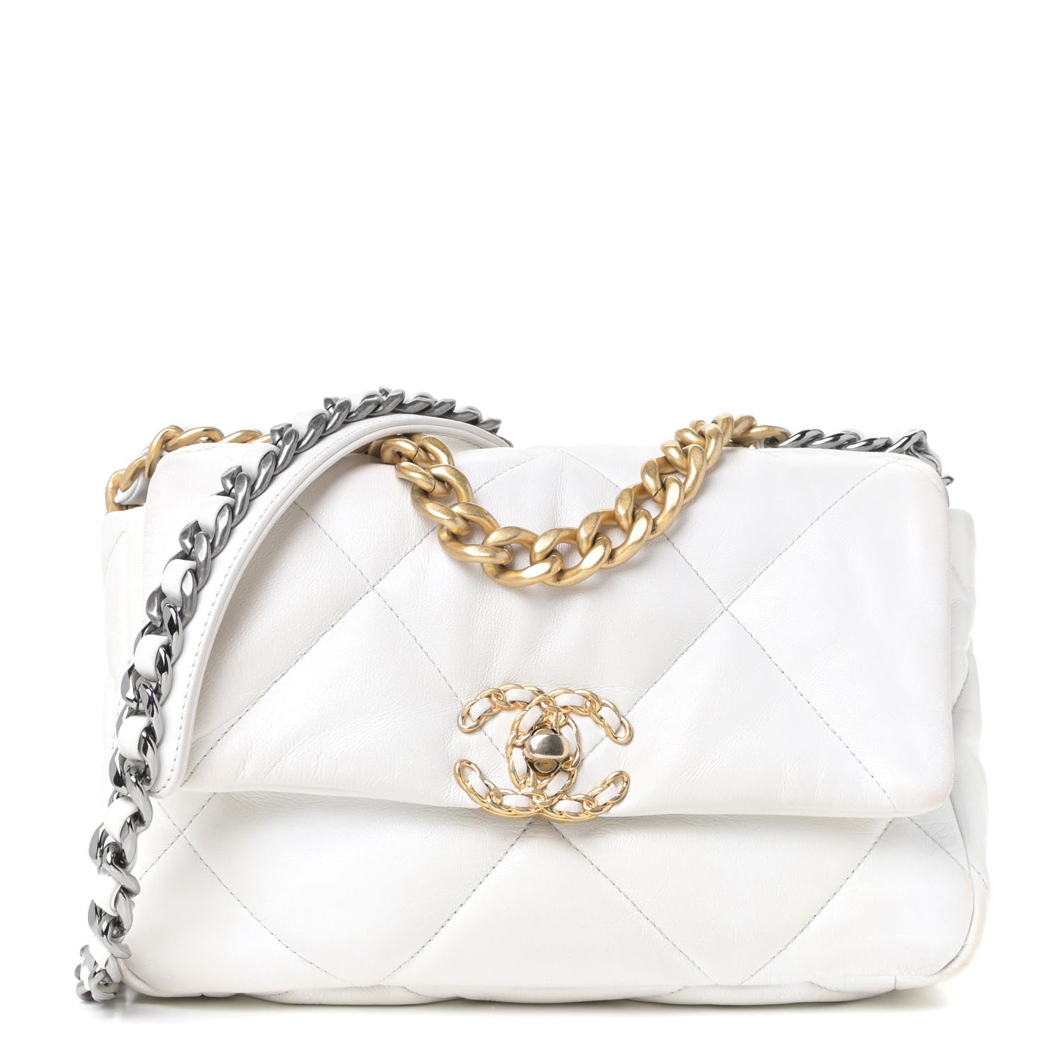 Chanel Goatskin Quilted Medium Chanel 19 Flap White 1 of 15