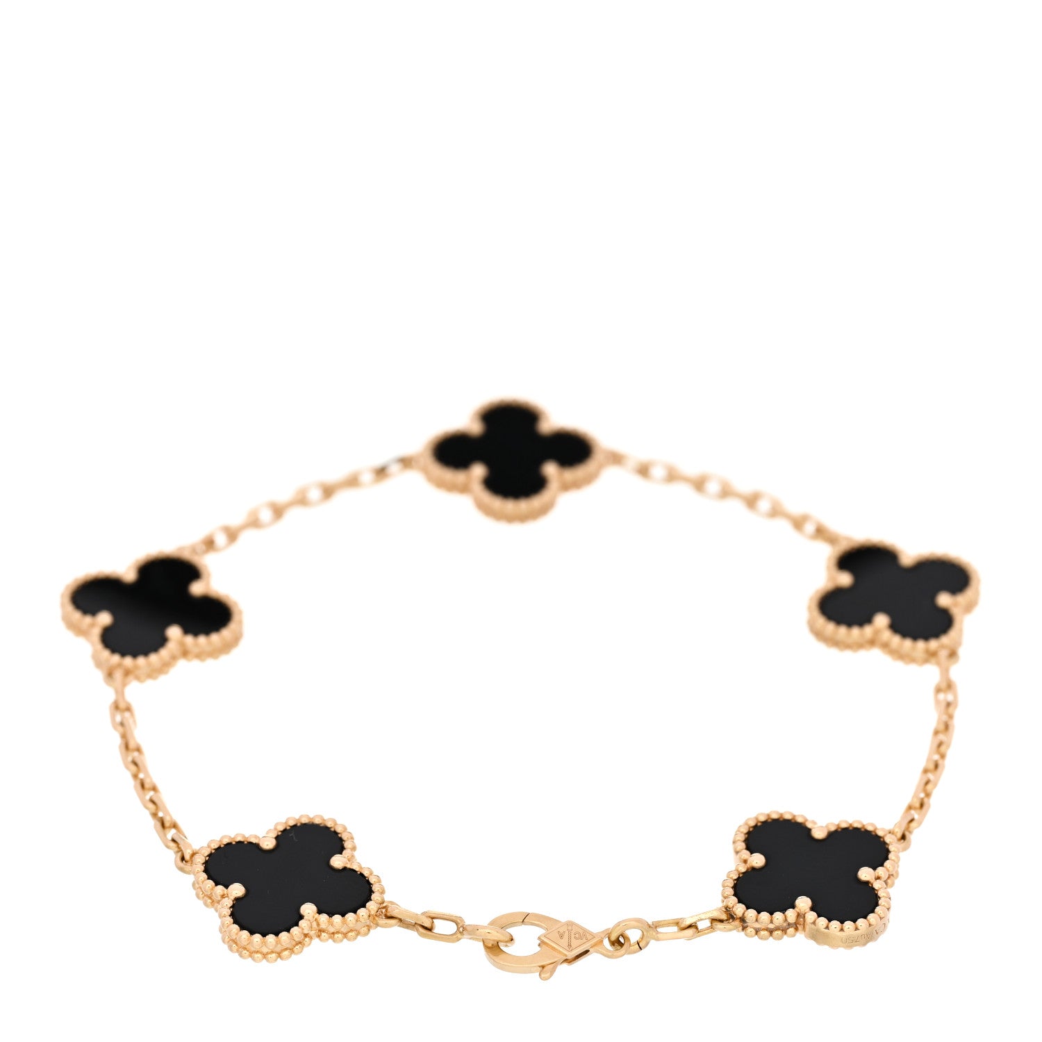 Van Cleef & Arpels 18K Yellow Gold Black Onyx 5 Motifs Vintage Alhambra Bracelet 2 of 5