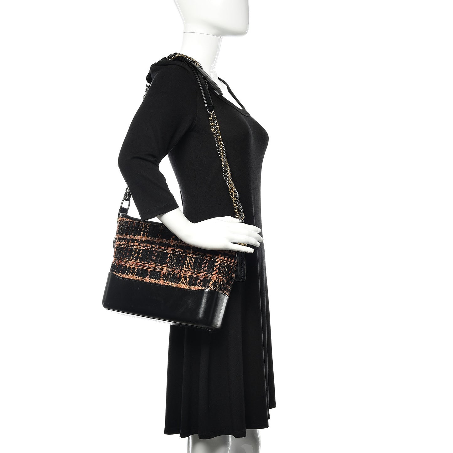 Tweed Calfskin Medium Gabrielle Hobo Black Brown