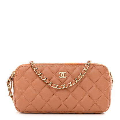 Chanel Lambskin Quilted Small Clutch With Chain Dark Beige 1 of 16