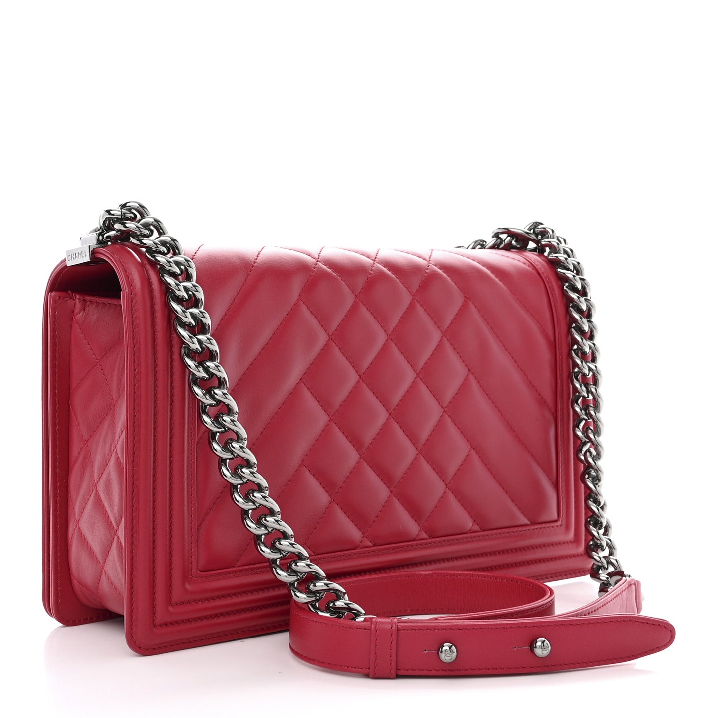 Lambskin Chevron Quilted New Medium Boy Flap Dark Pink