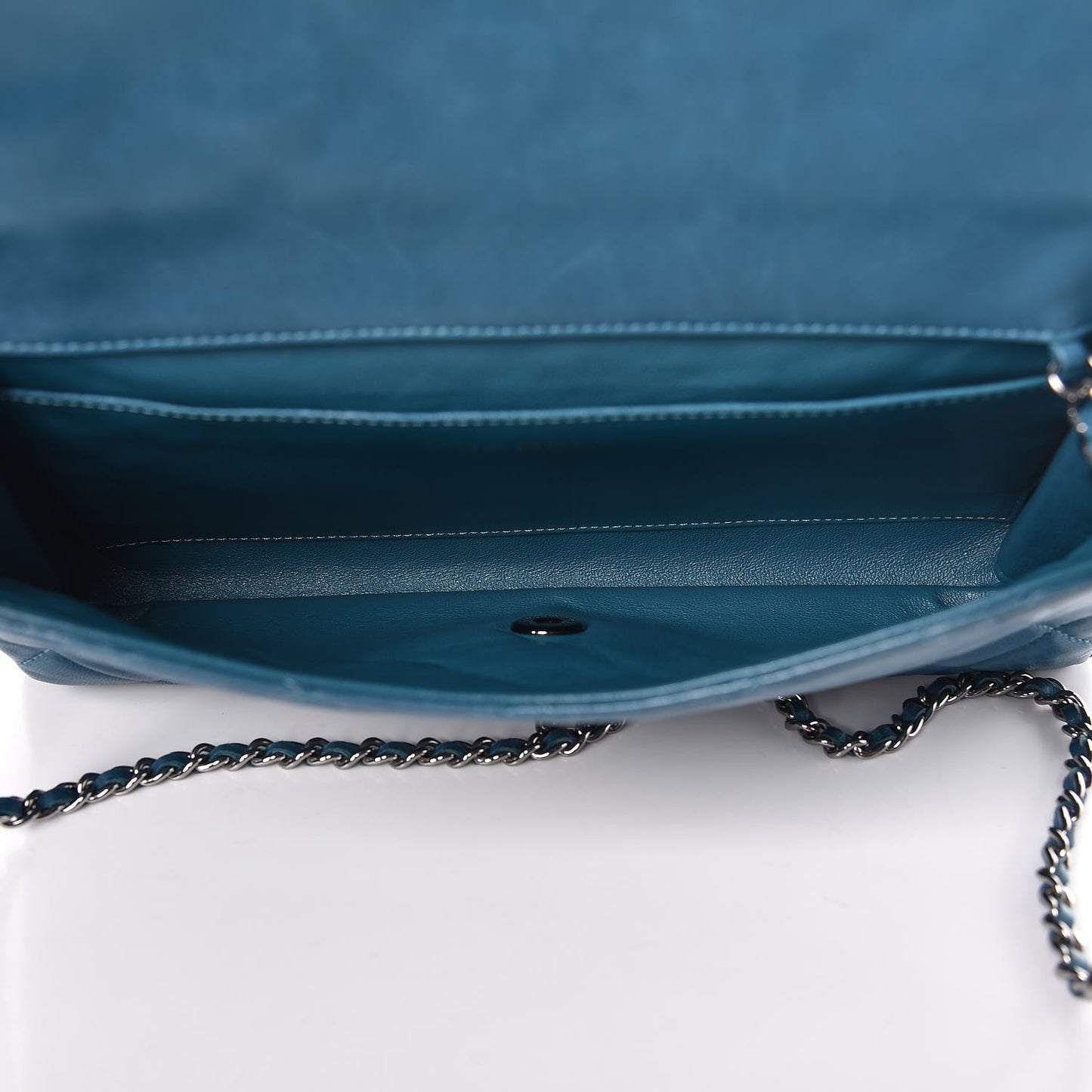 Lambskin Quilted Clutch With Chain Flap Turquoise