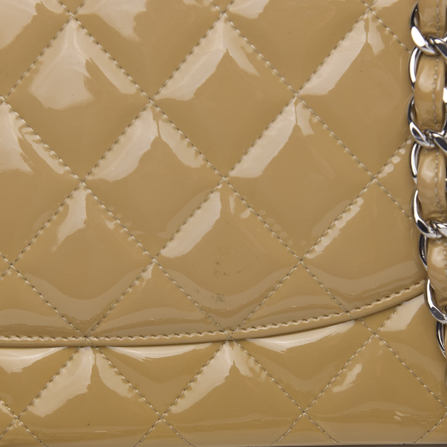 Patent Quilted Jumbo Double Flap Beige