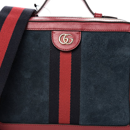 Gucci Suede Calfskin Web Small Ophidia Top Handle Shoulder Bag New Blue Romantic Cherry 9 of 9