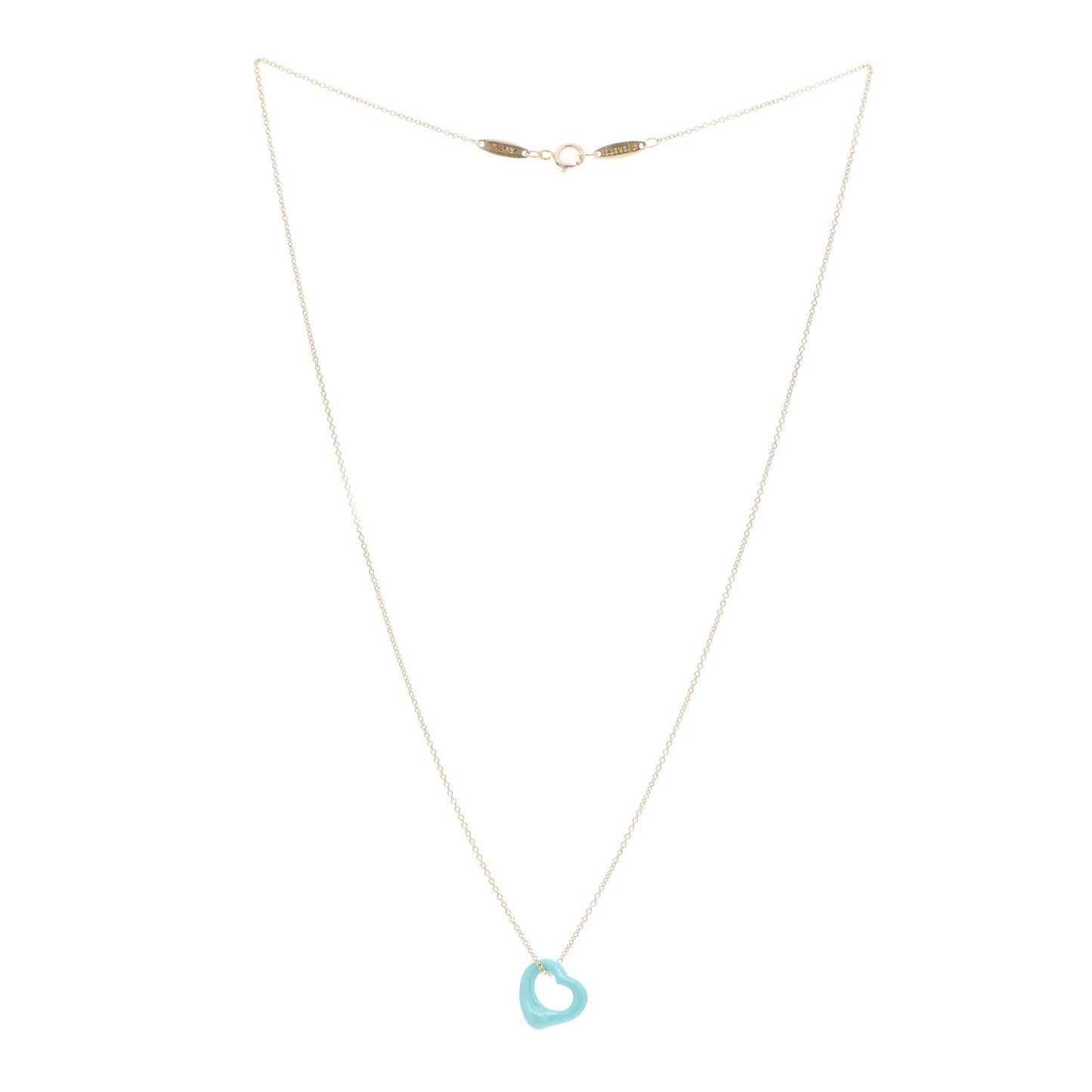 18K Yellow Gold Turquoise Elsa Peretti Open Heart Pendant Necklace