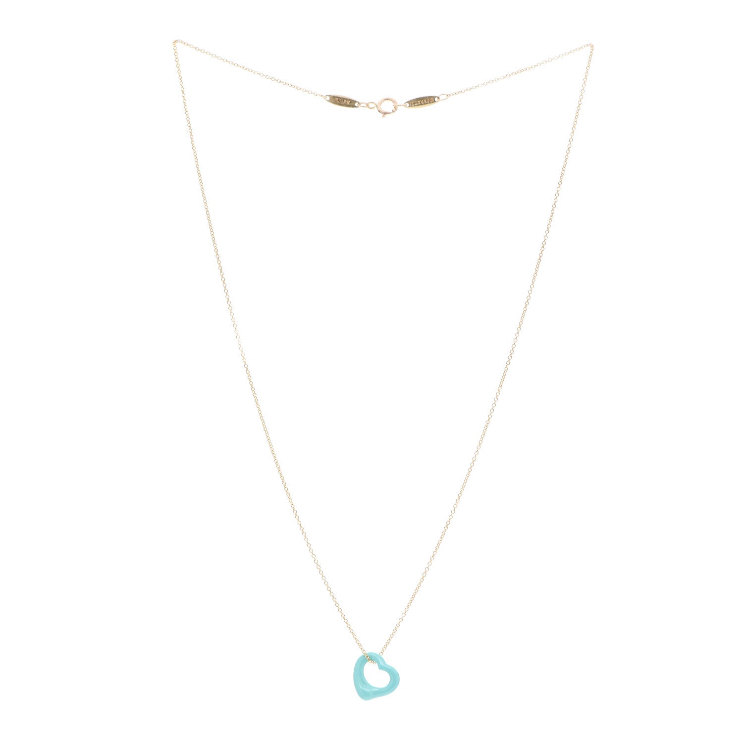 Tiffany 18K Yellow Gold Turquoise Elsa Peretti Open Heart Pendant Necklace 3 of 7
