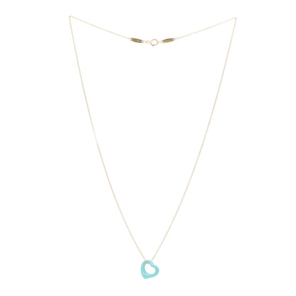 Tiffany 18K Yellow Gold Turquoise Elsa Peretti Open Heart Pendant Necklace 3 of 7