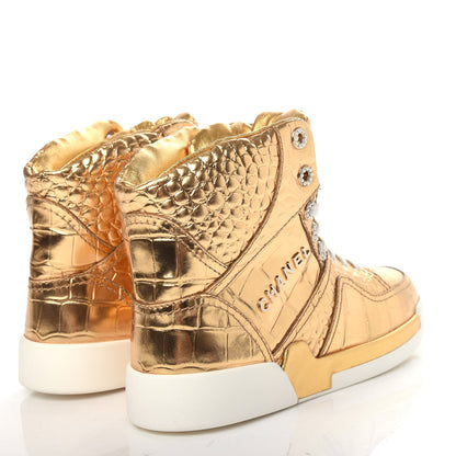 Chanel Metallic Calfskin Crocodile Embossed Cocodile High Top Sneakers 39 Gold 4 of 11