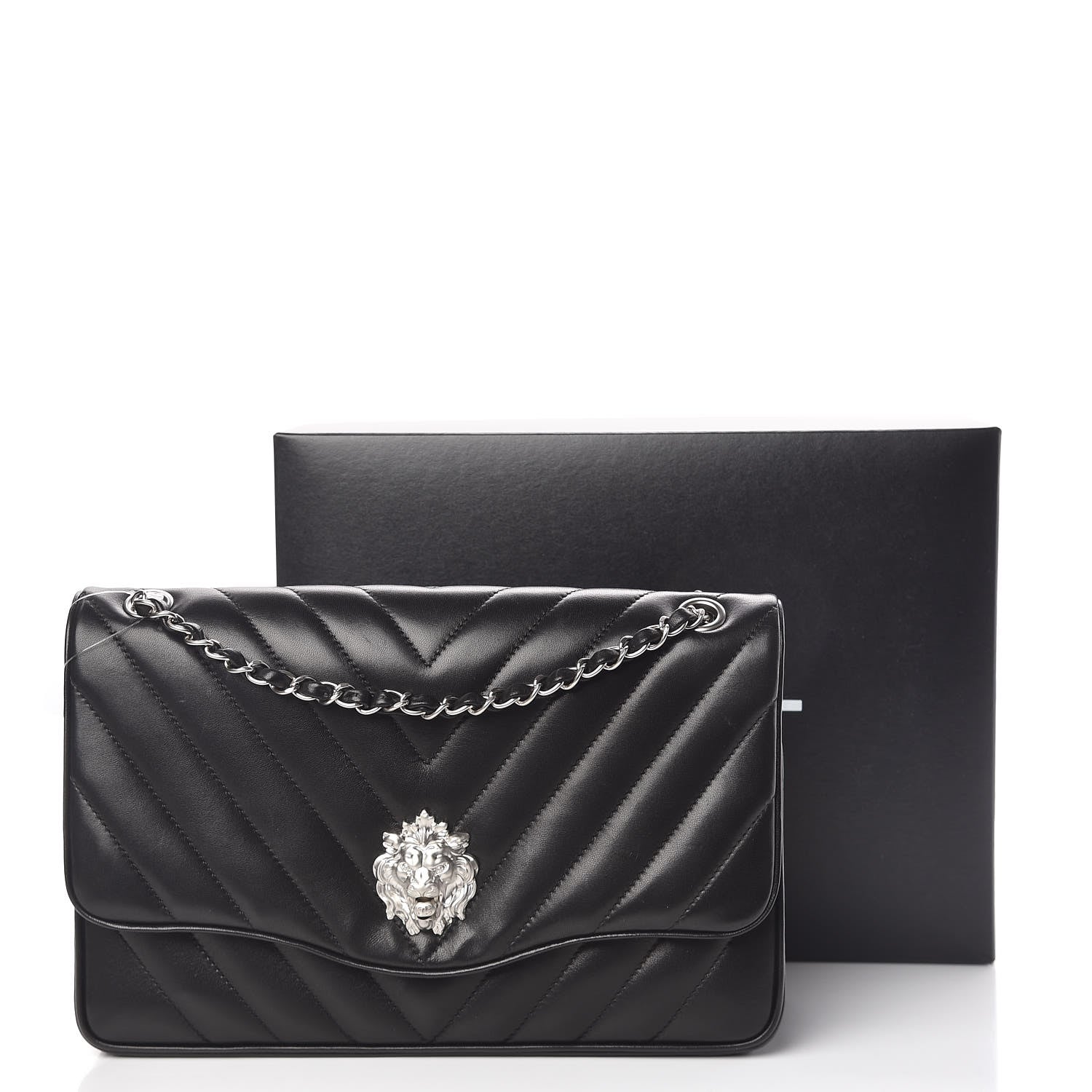 Chanel Lambskin Chevron Jumbo Leo Lion Flap Black 19 of 19
