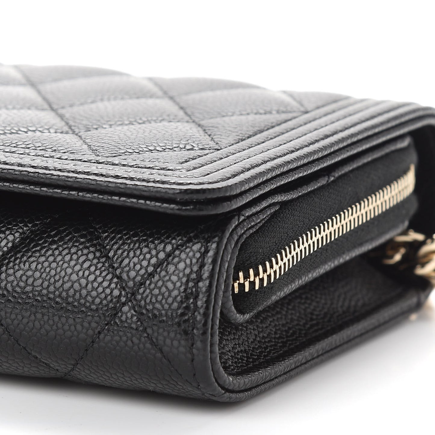 Caviar Quilted Boy Phone Holder Wallet On Chain Black