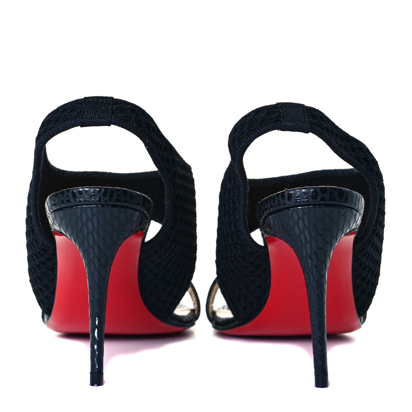 Calfskin Mesh Snakeskin Embossed Georgette 85 Sandals 37 Black